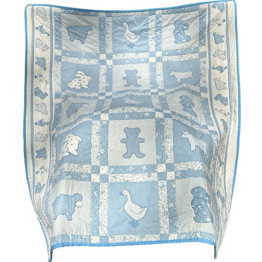 VTG 70s Cottagecore Grannycore Geese Sheep Teddy Quilted Baby Blanket Handmade